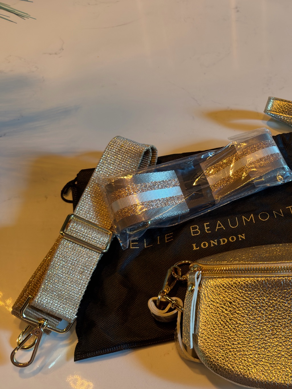 Like New! Elie Beaumont Regular Sling Bag Gold Metallic With 2 Extra Straps — image 8 of 8